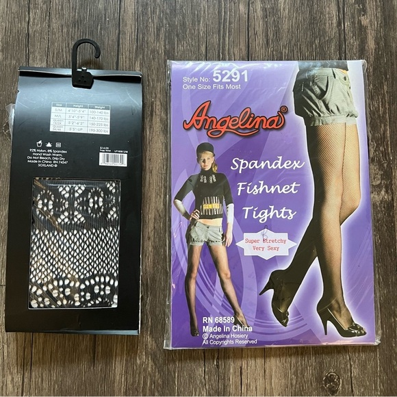 NWT Tights Nylon Legwear Black Set Fishnets Lace Pantyhose Stockings S/M - Picture 5 of 11